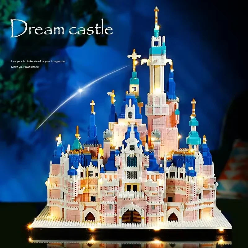 Blocos de Montar Castelo Rosa Criativo Construa Fantasia e Diversão com Luzes