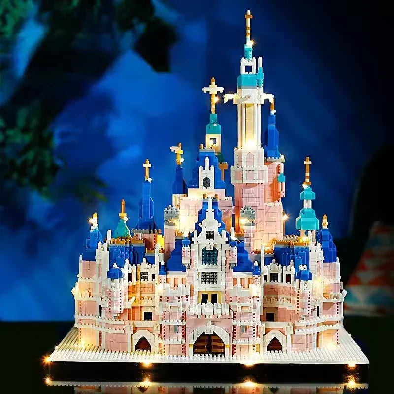 Blocos de Montar Castelo Rosa Criativo Construa Fantasia e Diversão com Luzes
